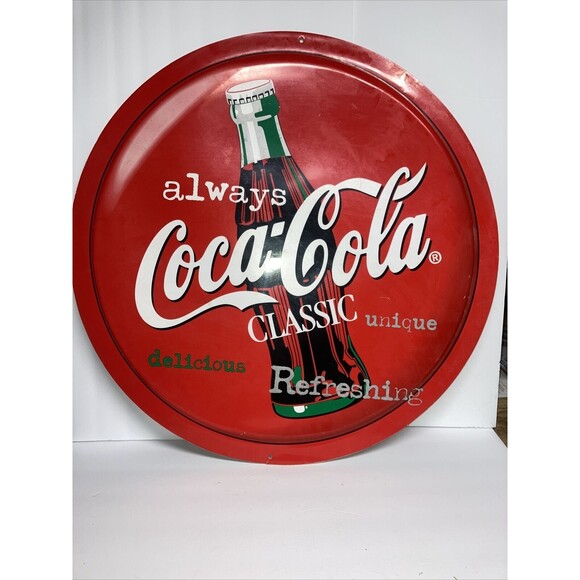 Coca Cola Classic Round Sign Plastic Double Sided Approx 27" - Picture 1 of 8